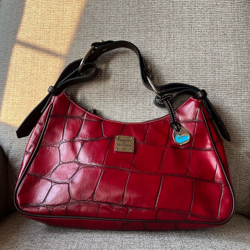 Dooney & Bourke Red Croco Embossed Leather Shoulder Bag